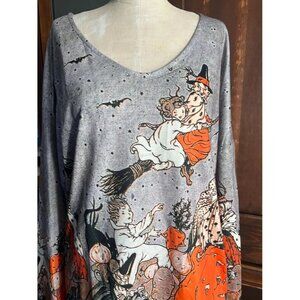 Vintage Halloween Long Sleeve Shirt Witches Jack O Lanterns All Hallows Eve 5XL